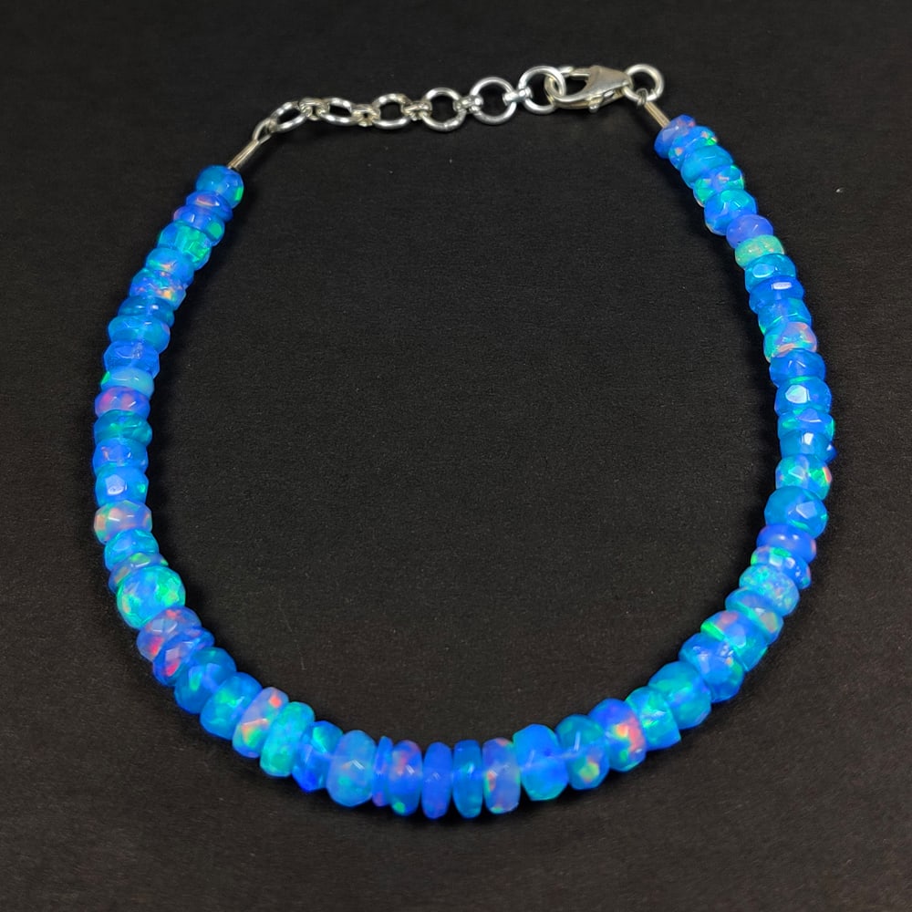 23.07 Ct Natural Blue Fire Opal Round Cut Beads Bracelet (1 of 4)