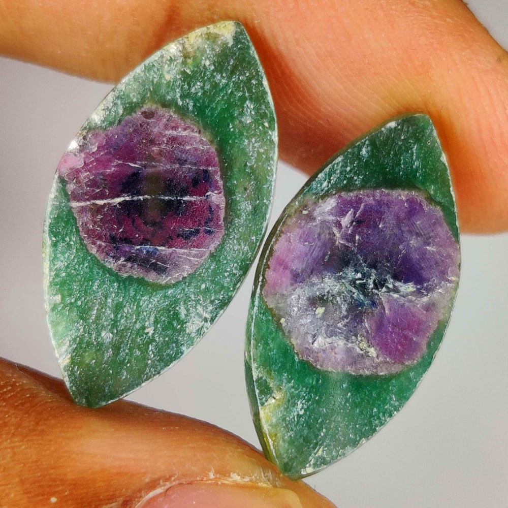 14.60 Ct Natural Ruby Fuchsite Marquise Cab Pair (1 of 2)
