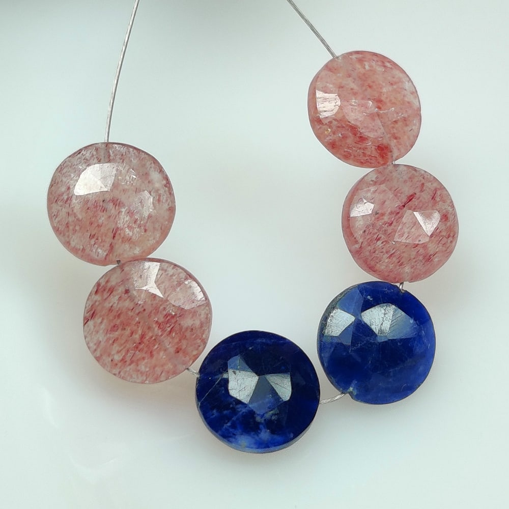 17.84 Ct Natural Lepidocrocite + Sodolite Faceted Drilled Beads: Weight - 17.84 Ct / Dimensions - 9.80 - 10.00 mm / 6 P'cs / Shape - Round Beads / Clarity - Transaprent / Origin - Norway / Treatment - None