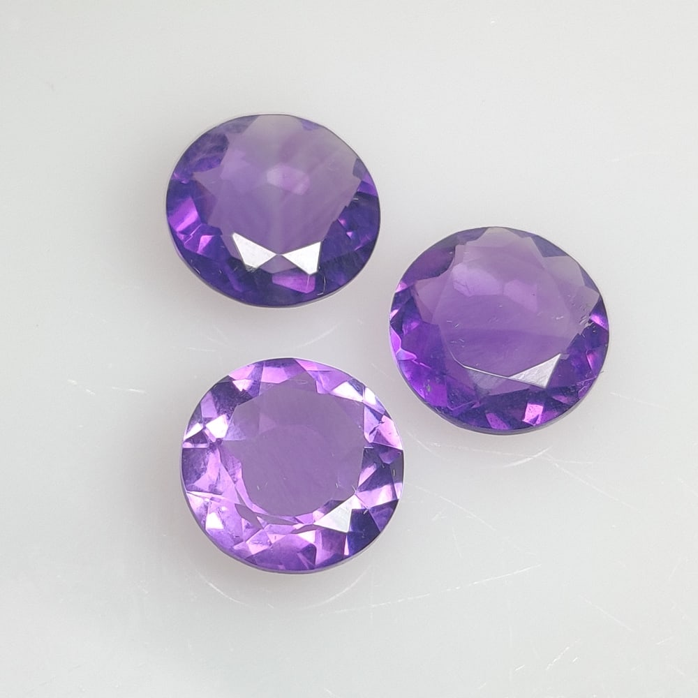 7.52 Ct Natural Pink Amethyst Round Cut Set: Weight - 7.52 Ct / Size - 9.80 - 9.90 mm / 3 Pc's / Shape - Round Cut / Color - Purple / Clarity - VVS / Origin - Brazil / Treatment - Heated