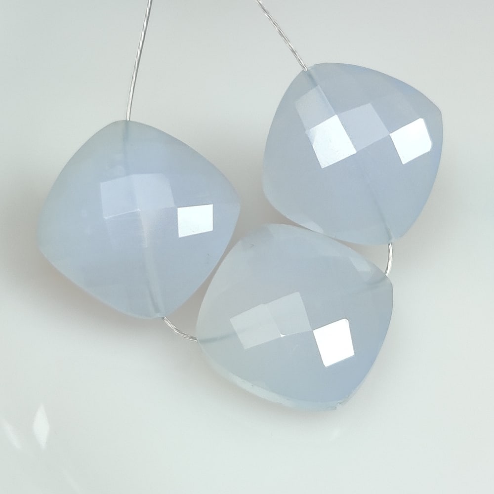 34.16 Ct Natural Chalcedony 3 Cushion Faceted Drilled Beads: Weight - 34.16 Ct / Dimensions - 17.50 x 6.30 - 17.90 x 7.50 mm / 3 Pc's / Shape - Cushion Faceted Beads / Transparency - Transaprent / Origin - Norway / Treatment - None