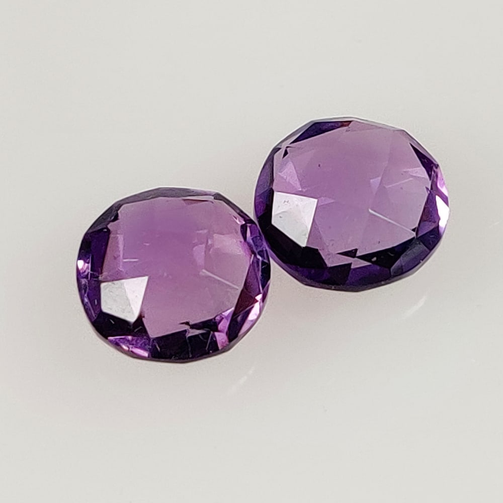 3.47 Ct Natural Purple Amethyst Round Cut Pair: Weight - 3.47 Ct / Dimensions - 8.00 x 8.00 x 4.10 mm / 2 Pc's / Shape - Round Cut / Color - Purple / Clarity - VVS / Origin -Brazil / Treatment - Heated