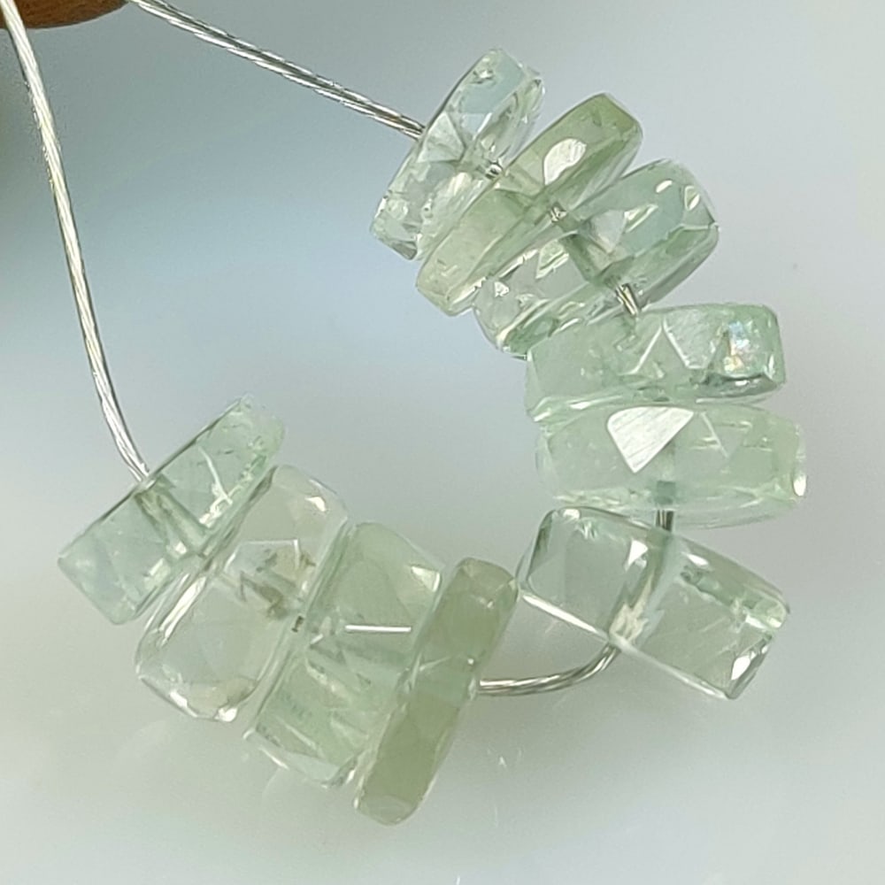 11.67 Ct Natural Green Amethyst Round Cut Beads: Weight - 11.67 Ct / Size - 6.40 - 7.60 mm / 10 Pc's / Shape - Round Cut Beads / Color - Green / Clarity - VVS / Origin - Brazil / Treatment - Heated