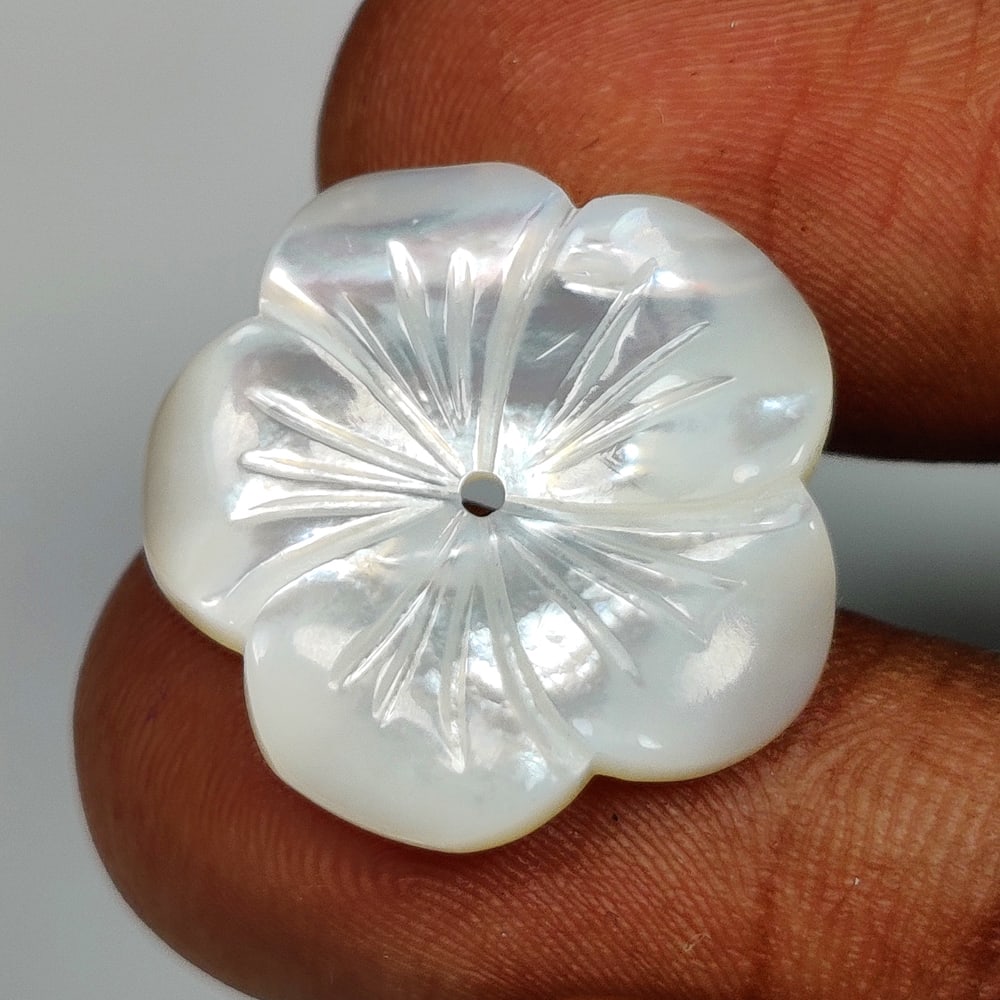 6.79 Ct Natural Shell Beautiful Flower Carving: Weight - 6.79 Ct / Size - 19.00 x 19.00 x 2.50 mm / Shaped - Flower Carving / Clarity - Opaque / Origin - Brazil / Treatment - None