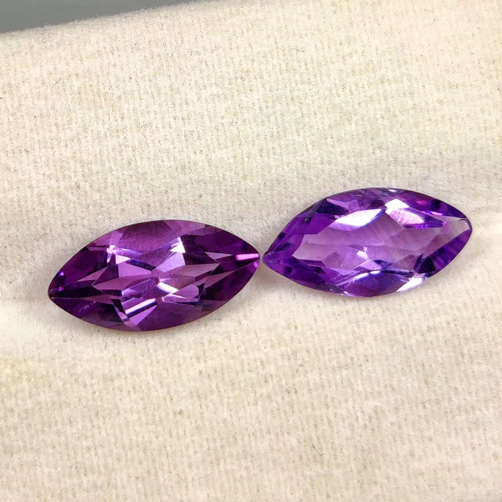 3.20 Ct Natural Purple Amethyst Marquise Cut Pair: Weight - 3.20 Ct / Dimensions - 11.90 x 6.00 x 4.90 mm / 2 Pc's / Shape - Marquise Cut / Color - Purple / Clarity - VVS / Origin -Brazil / Treatment - Heated