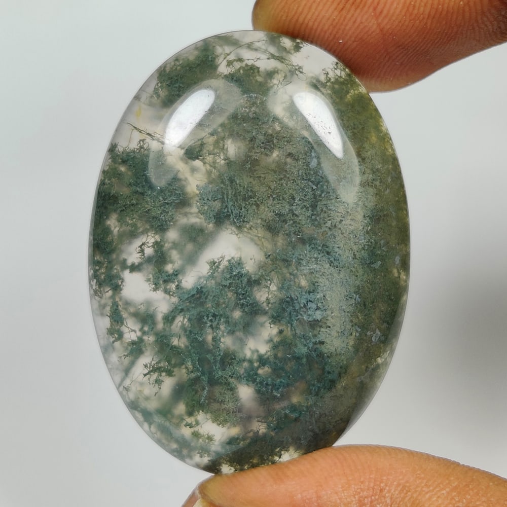 46.06 Ct Natural Moss Agate Oval Cab: weight - 46.06 Ct / Dimensions - 37.00 x 27.00 x 5.40 mm / Shape - Excellent Oval Cab / Origin - Brazil / Treatment - None