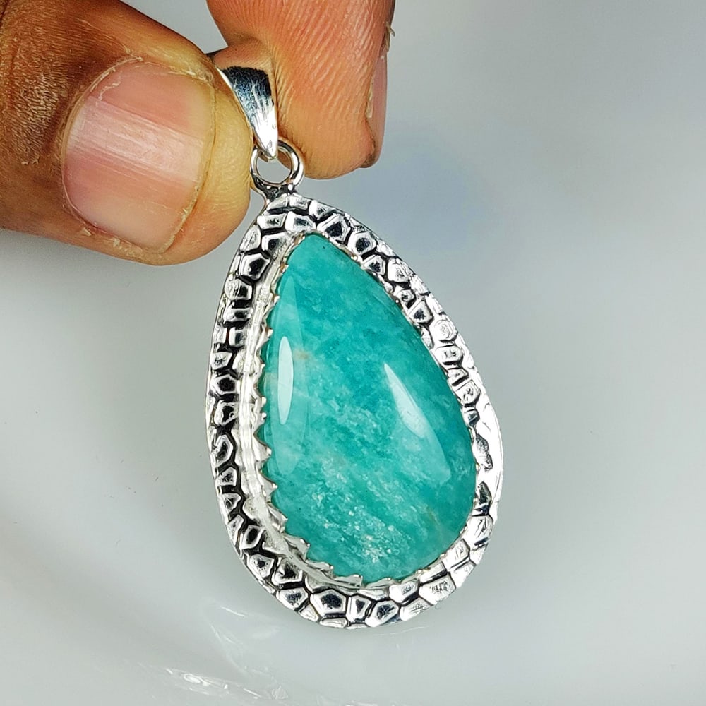 38.58 Ct Natural Amazonite Pear Cab Pendant (1 of 2)