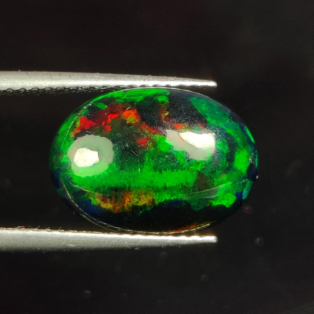 3.17 Ct Natural Black Flashing Fire "Midnight Spark" Opal Oval Cab (1 of 3)