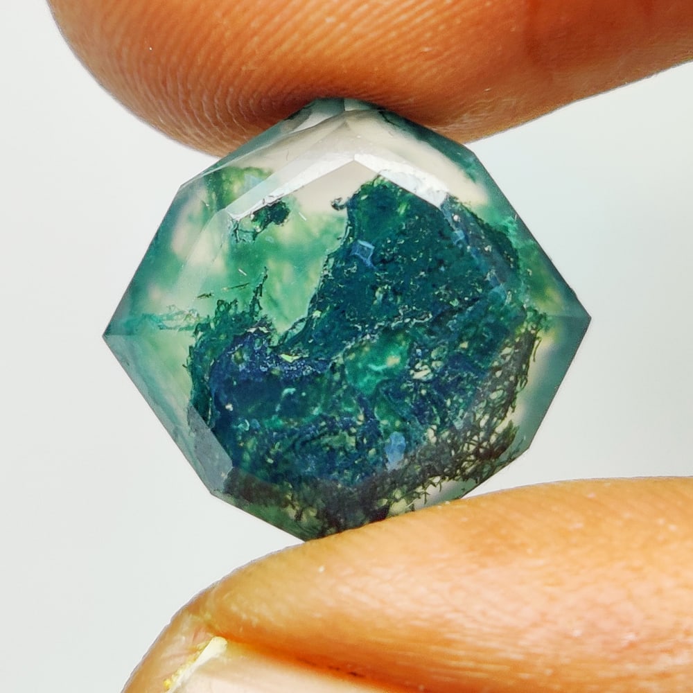 6.52 Ct Natural Moss Agate Fancy Cut: Weight - 6.52 Ct / Size - 12.40 x 12.00 x 5.10 mm / Shape - Excellent Fancy Cut / Clarity - Opaque / Origin - Brazil / Treatment - None
