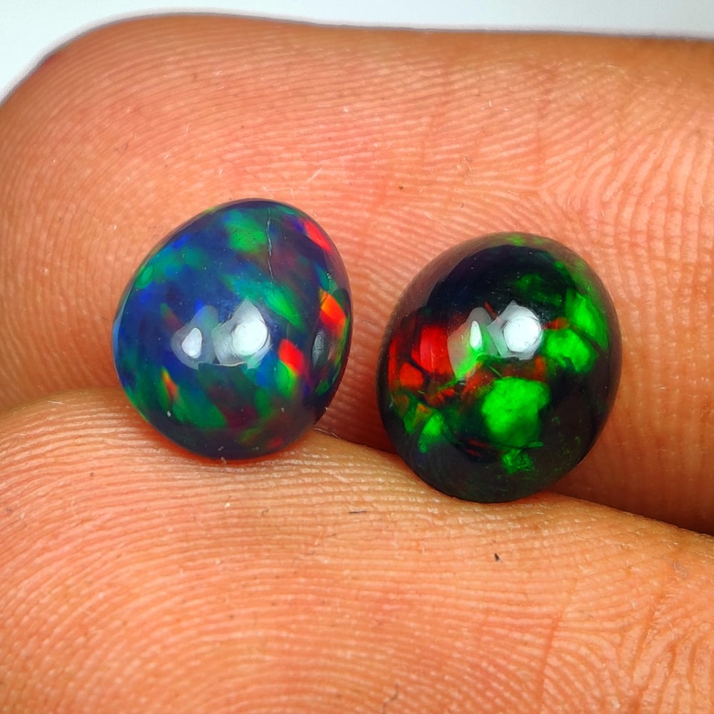 2.29 Ct Natural Black Fire Opal Oval Cab Pair (1 of 2)