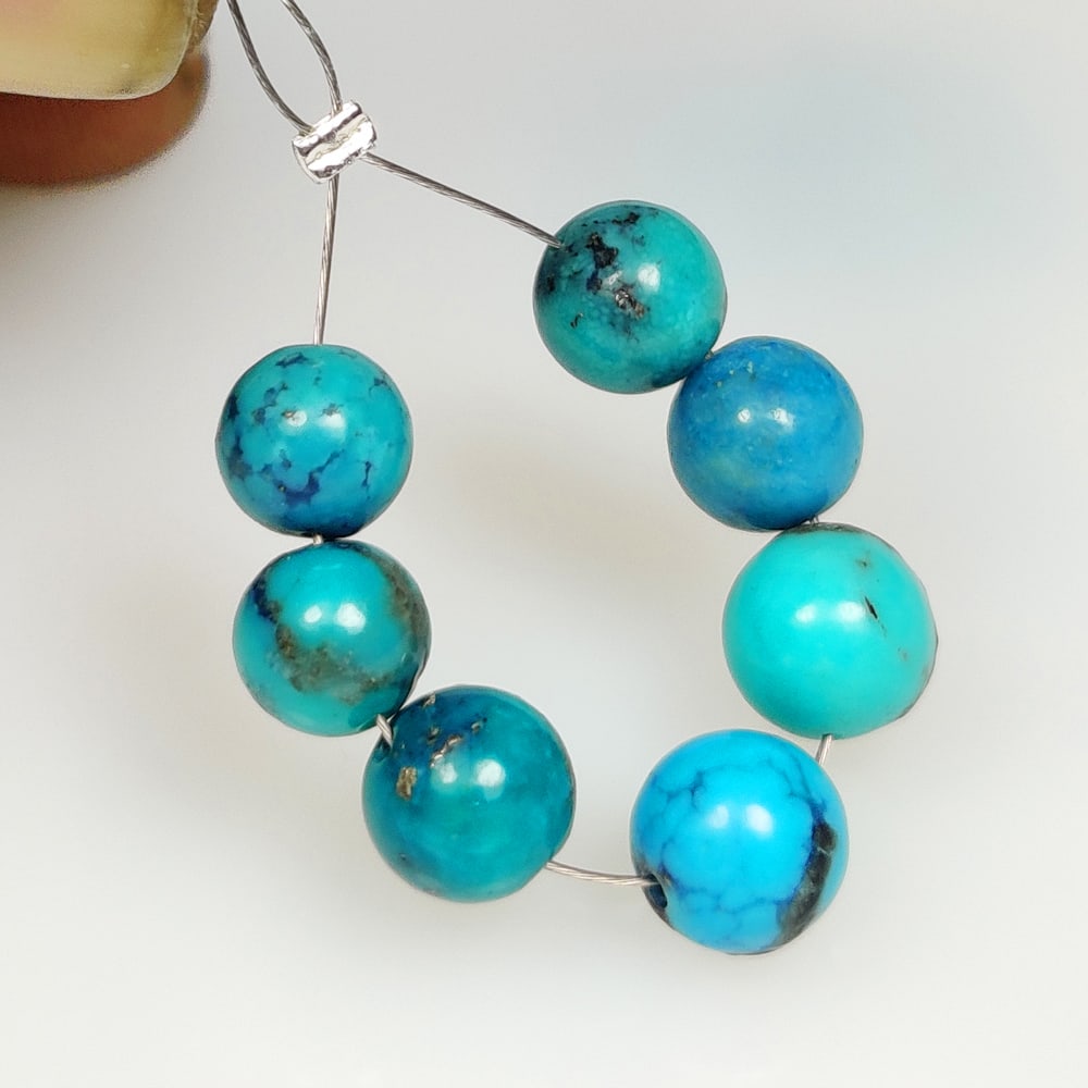 12.91 Ct Natural Blue Turquoise Round ball Beads: Weight - 12.91 Ct / Dimensions - 6.30 - 6.90 mm / 7 Pc's / Good Color / Round Ball Beads - Ready for Jewellery Setting / Origin - Arizona / Treatment - None