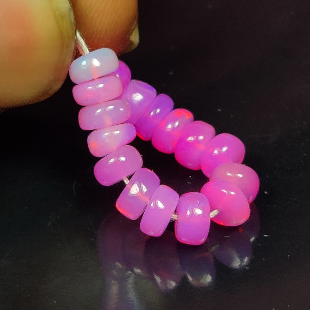 4.82 Ct Natural Pink Fire Opal Round Beads: Weight - 4.82 Ct / Size - 4.90 - 5.00 mm / 16 Pc's / Shape - Round Beads / Color - Pink / Clarity - Translucent / Origin - Ethiopia / Treatment - Color Heated