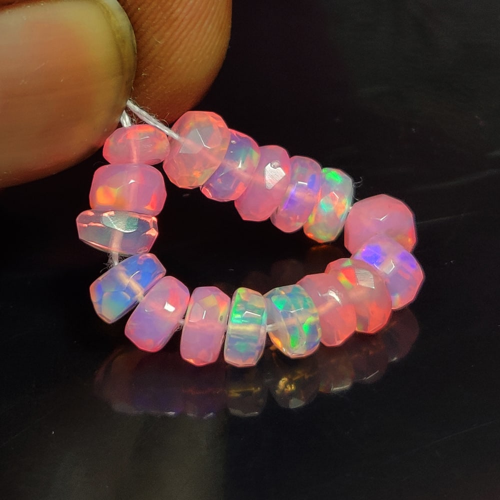 5.50 Ct Natural Pink Fire Opal Round Beads: Weight - 5.50 Ct / Size - 5.00 - 5.10 mm / 17 Pc's / Shape - Round Beads / Color - Pink / Clarity - Translucent / Origin - Ethiopia / Treatment - Color Heated