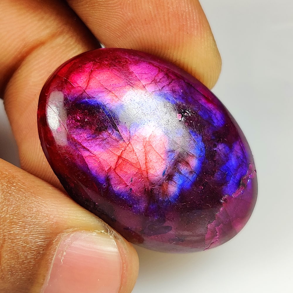 52.32 Ct Natural Purple Shaded Labradorite OVal Cab (1 of 2)