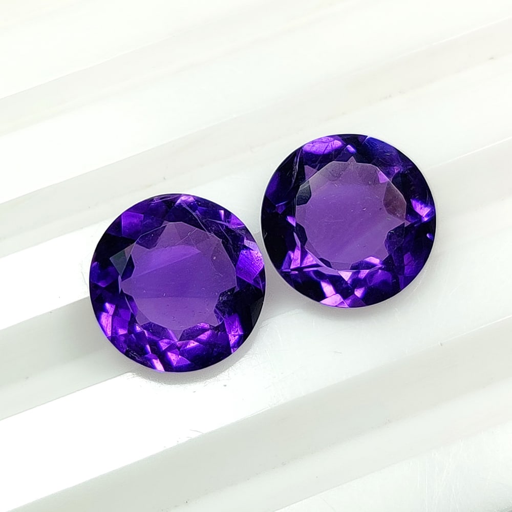 5.51 Ct Natural Purple Amethyst Fancy Round Cut Pair (1 of 2)