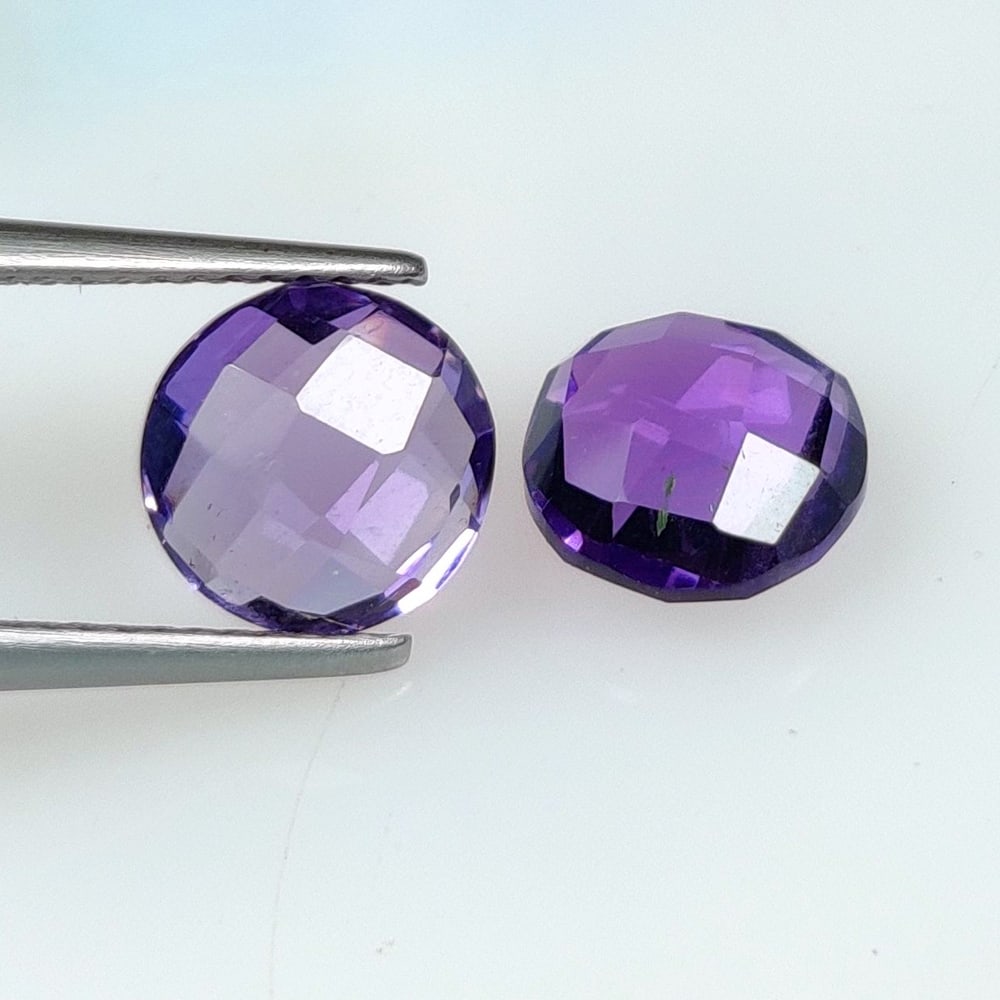 3.83 Ct Natural Purple Amethyst Round Checkerboard Pair: Weight - 3.83 Ct / Dimensions - 8.10 x 8.10 x 4.30 mm / 2 Pc's / Shape - Round Cut / Color - Purple / Clarity - VVS / Origin -Brazil / Treatment - Heated