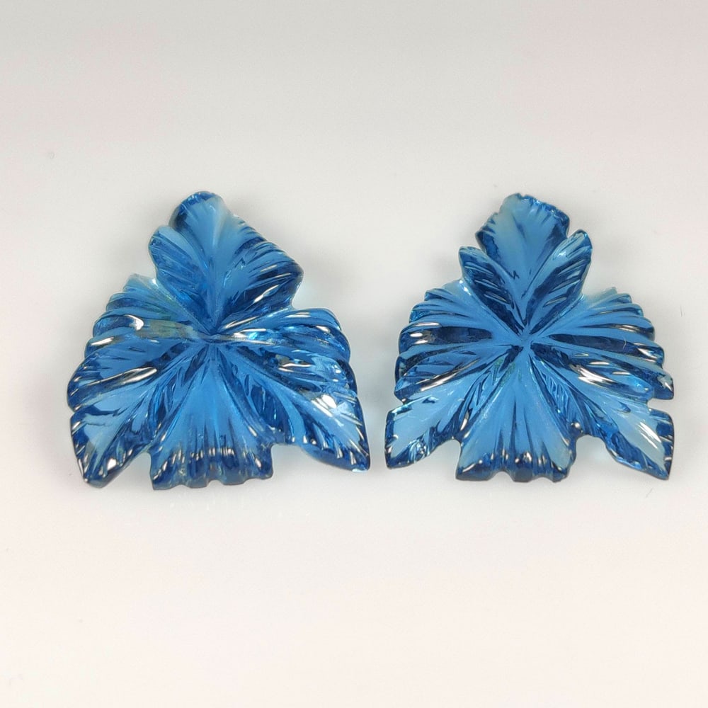 20.97 Ct Natural London Blue Topaz Fancy Carving Pair