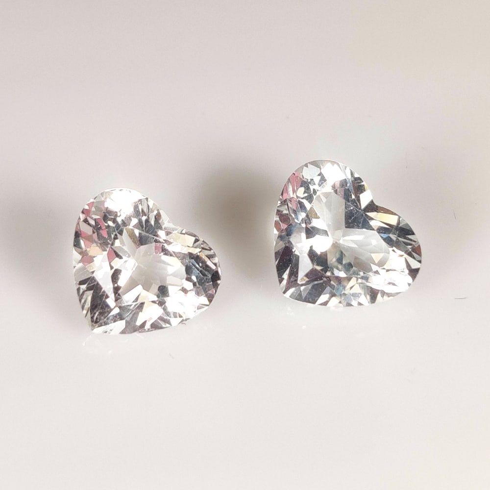 7.23 Ct Natural Goshenite Heart Cut Pair: Weight - 7.23 Ct / Dimensions - 11.00 x 10.00 x 6.50 mm / 2 Pc's / Top Class Quality / Heart Cut / Origin - Brazil / Treatment - None