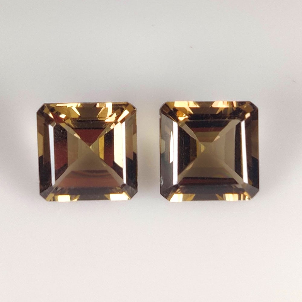 5.90 Ct Natural Choco Smoky Quartz Square Octagon Cut Pair (1 of 2)