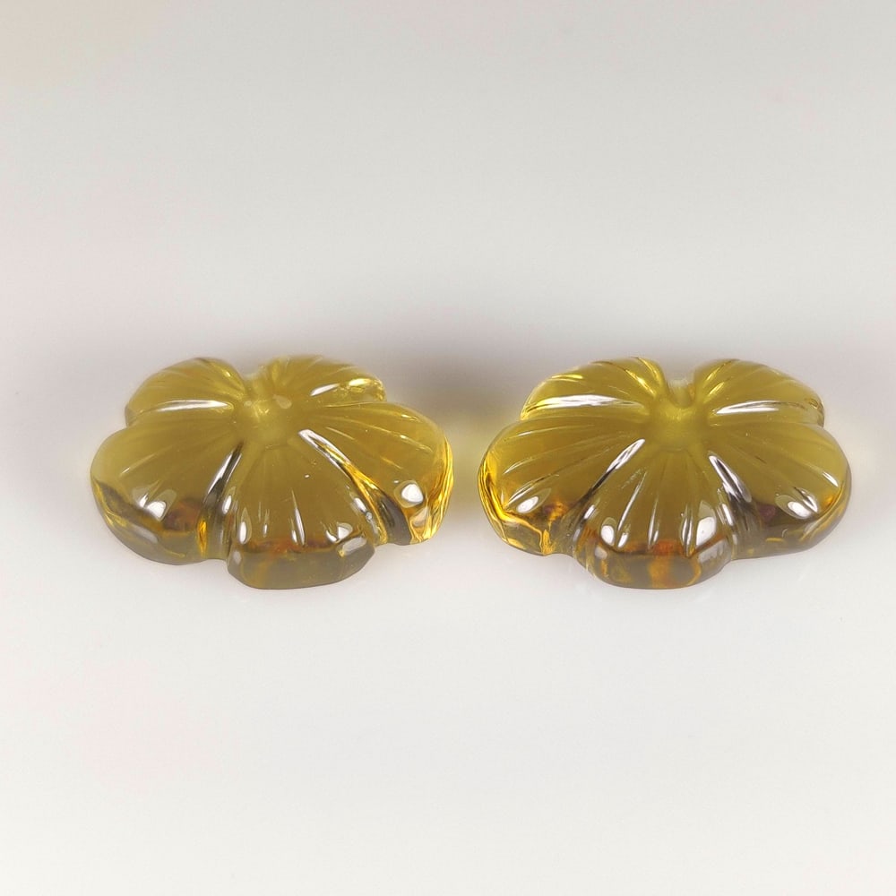 11.50 Ct Natural Yellow Citrine Fancy Flower Carving Pair (1 of 2)