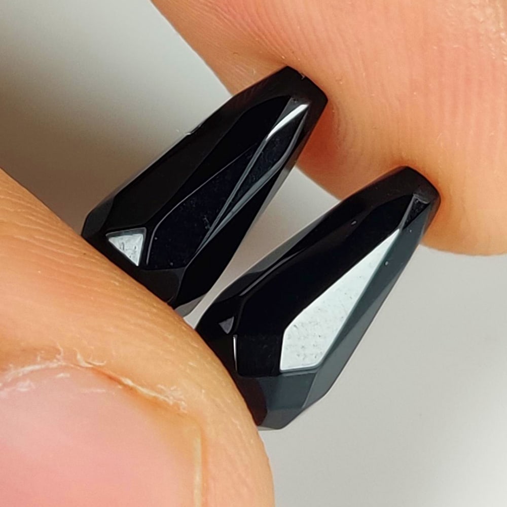 5.17 Ct Natural Black Onyx Fancy Pear Drop Pair: Weight - 5.17 Ct / Size - 12.80 x 6.00 x 6.00 mm / 2 Pc's / Shape - Fancy Pear Drop / Color - Black / Clarity - OPaque / Origin - Africa / Treatment - None