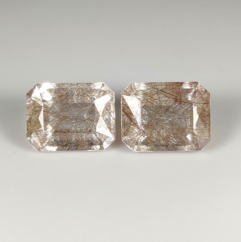 18.95 Ct Natural Rutile Quartz Octagon Cut Pair: Weight - 18.95 Ct / Dimensions - 14.20 x 11.00 x 7.90 mm / 2 Pc's / Shape & Cut - Octagon Cut / Transparency - Transaprent / Origin - Norway / Comments - None