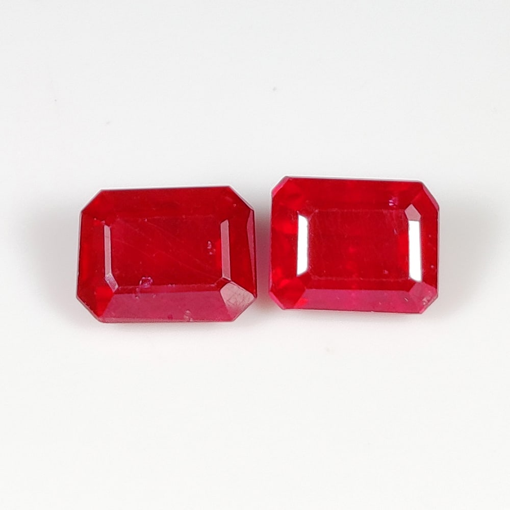 7.00 Ct Natural Pinkish Red Ruby Octagon Cut Pair (1 of 2)