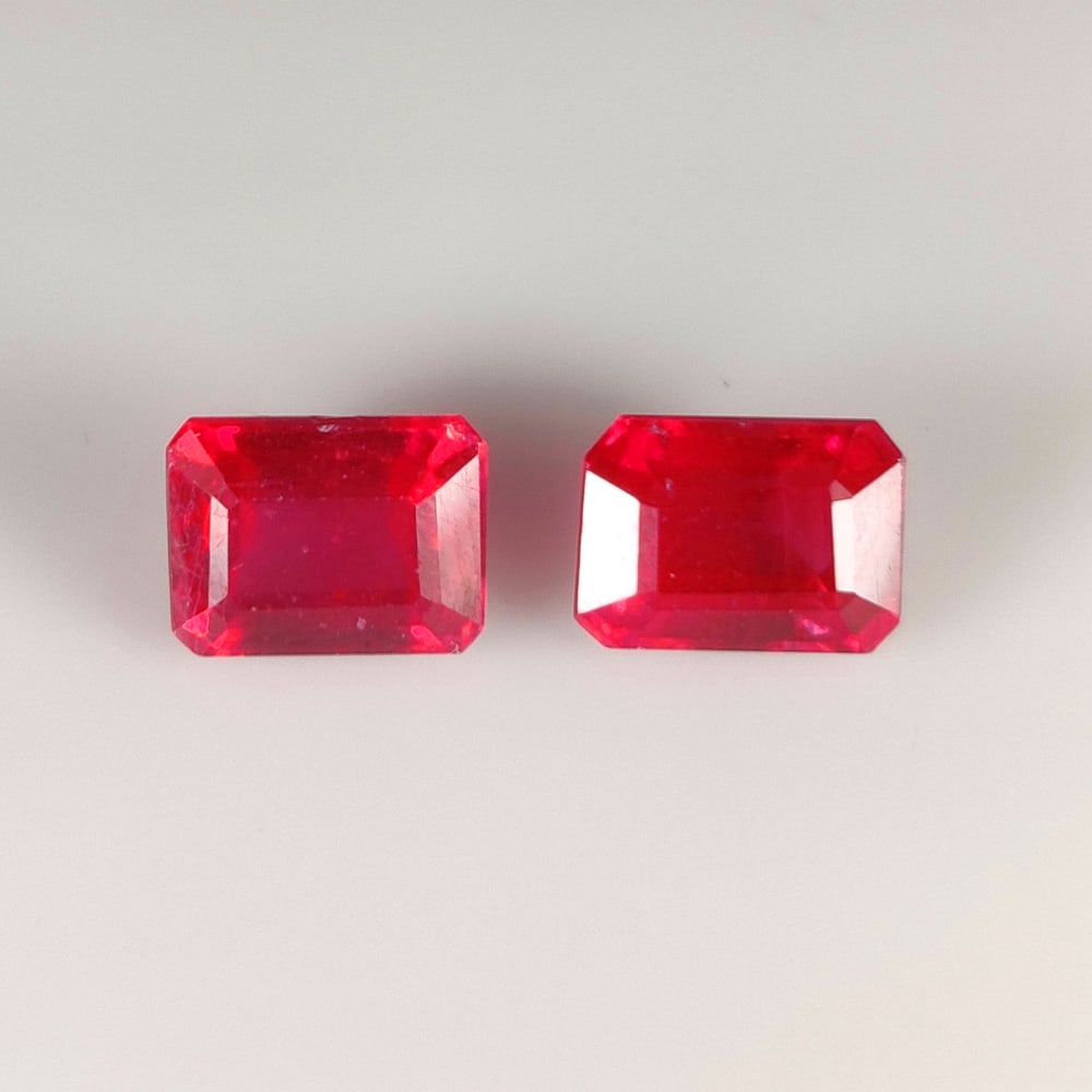 5.44 Ct Natural Pinkish Red Ruby Emerald Cut Pair (1 of 2)