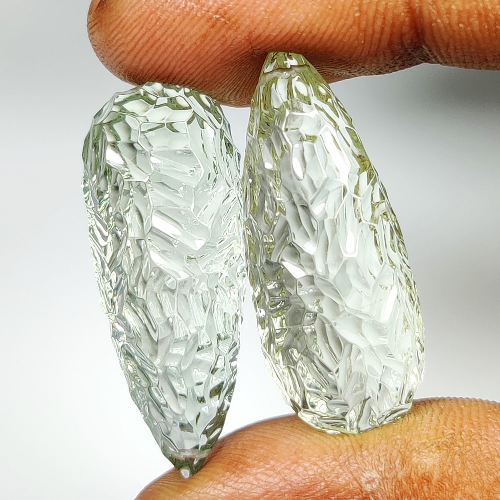 57.78 Ct Natural Green Amethyst Fancy Pear Carving Pair (1 of 3)