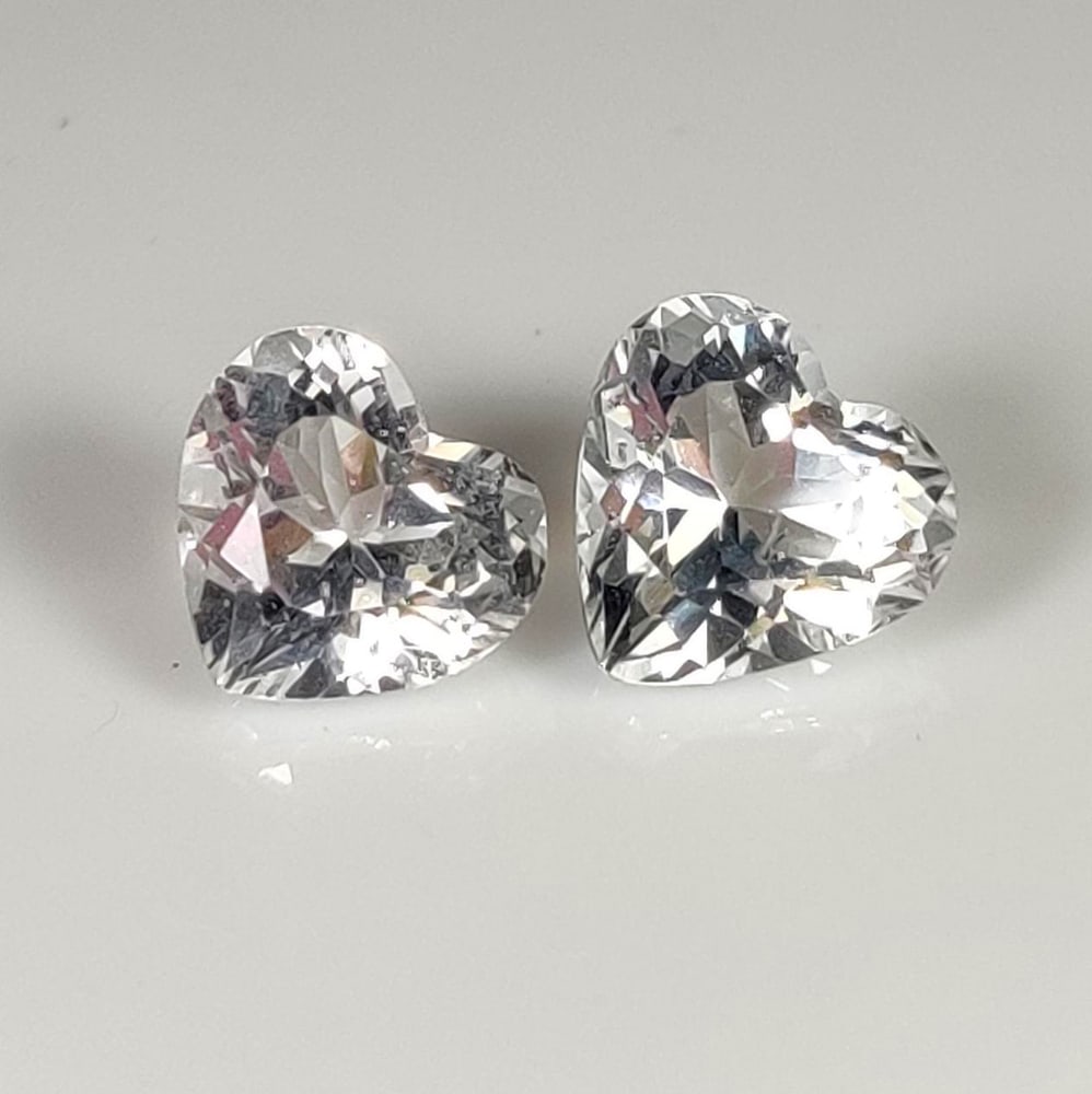 5.27 Ct Natural Colorless Quartz Heart Cut Pair: Weight - 5.27 Ct / Dimensions - 9.50 x 8.50 x 6.00 mm / 2 Pc's / Shape - Heart cut / Clarity - Transparnet / Origin - Brazil / Treatment - None