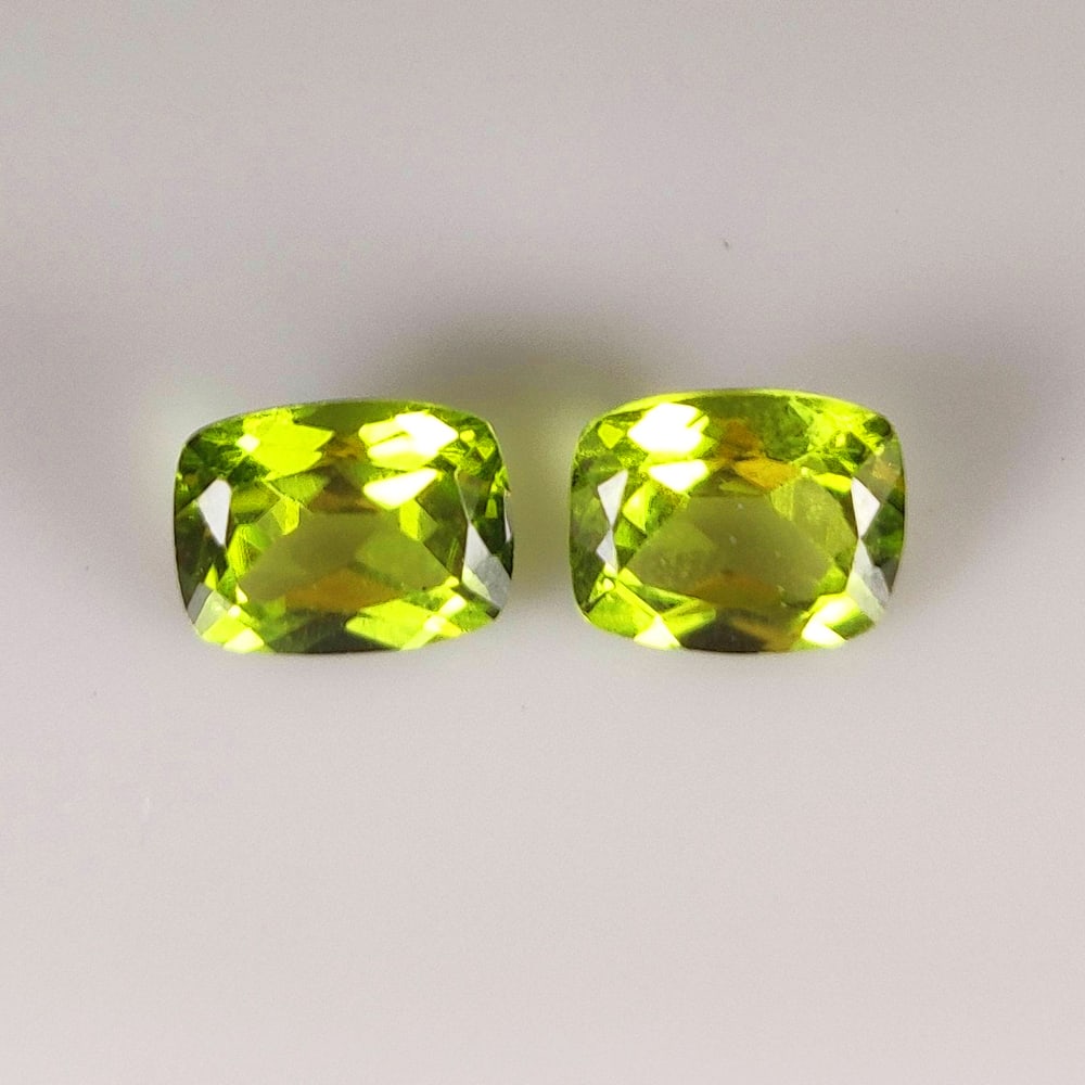 3.33 Ct Natural Green Peridot Cushion Cut Pair (1 of 2)
