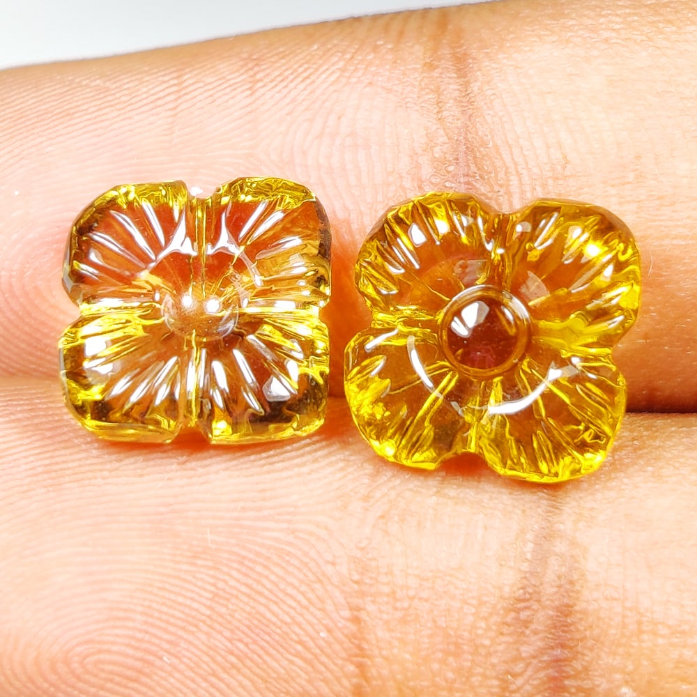 10.06 Ct Natural Honey Quartz Fancy Flower Carving Pair (1 of 2)