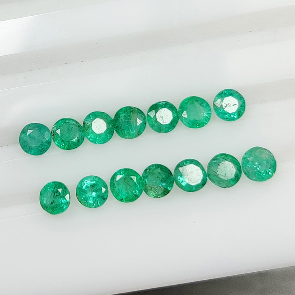2.26 Ct Natural Zambian Green Emerald Round Cut Set (1 of 3)