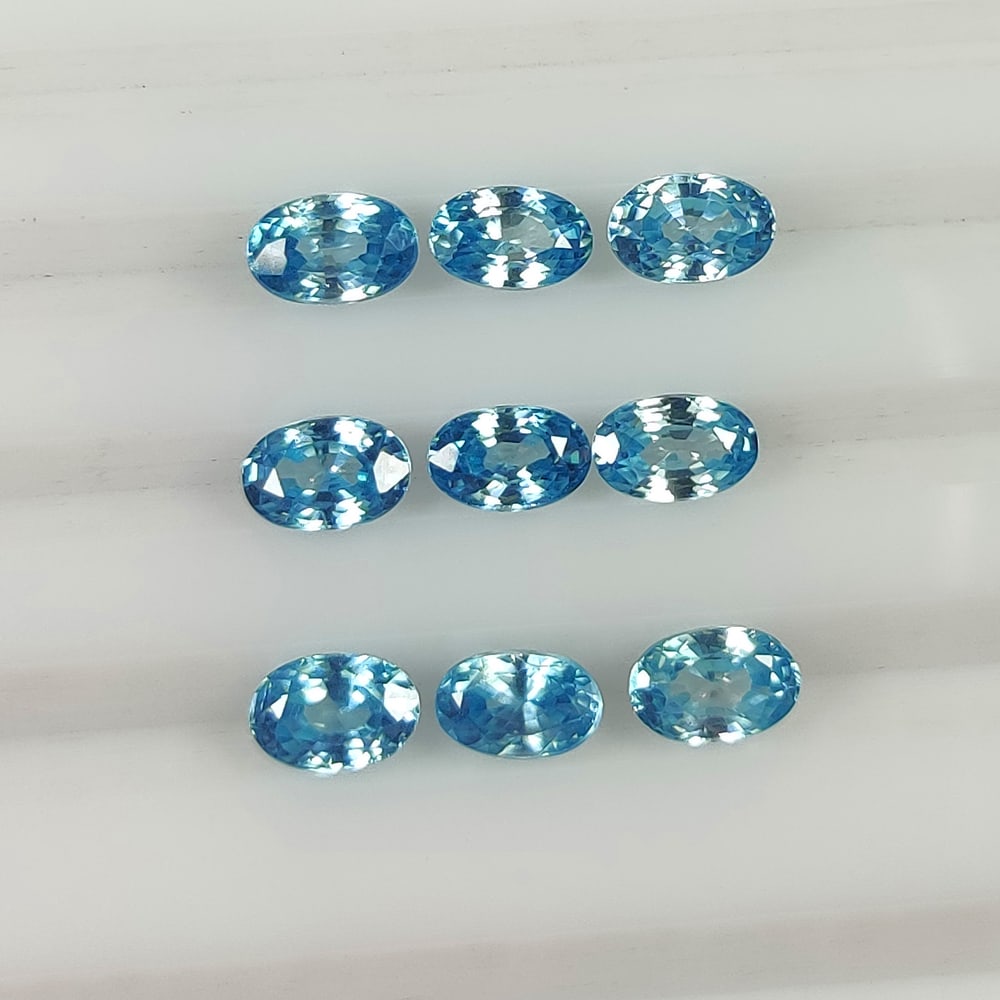 6.76 Ct Natural Top Luster Blue Zircon Oval Cut Set (1 of 2)