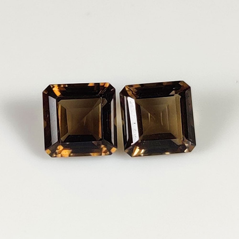 2.08 Ct Natural Choco Smoky Quartz Square Octagon Cut Pair (1 of 2)