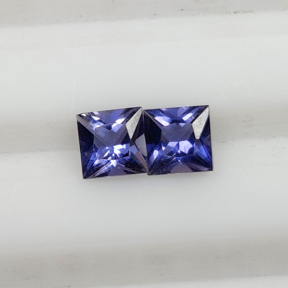0.51 Ct Natural Deep Violet Iolite Square Cut Pair (1 of 2)