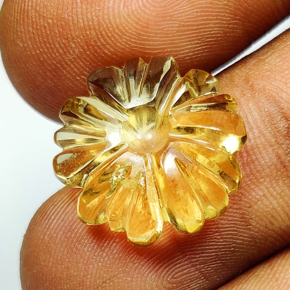 10.22 Ct Natural Yellow Citrine Flower Carving