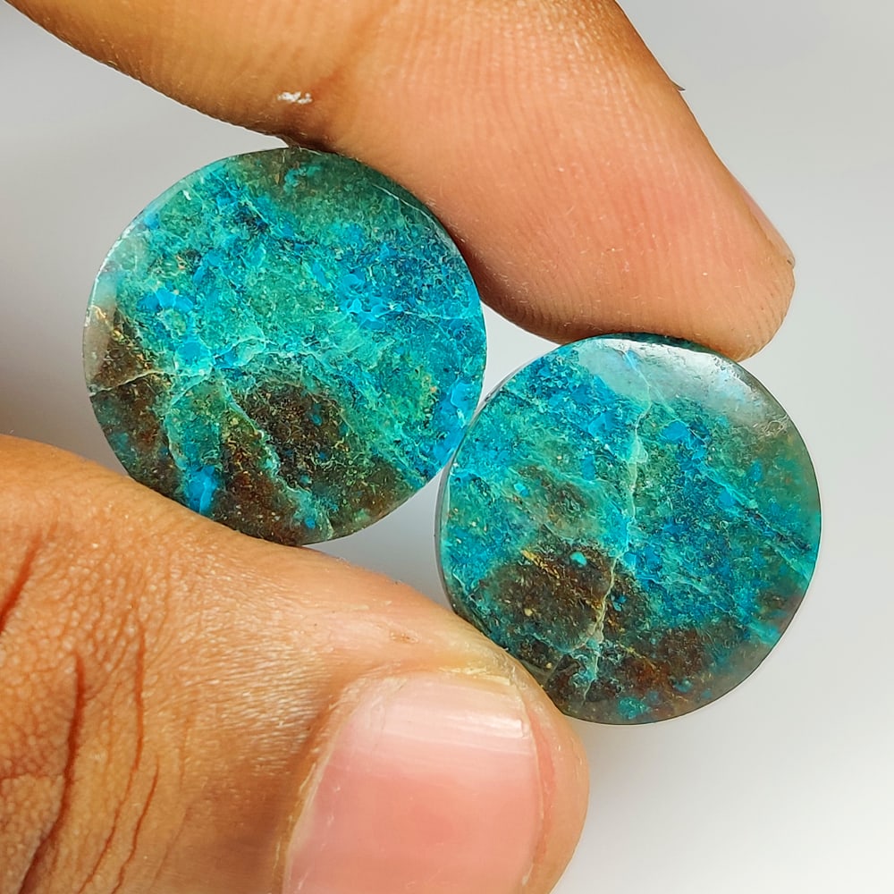 25.77 Ct Natural Tibetian Turquoise Round Cab Pair (1 of 2)