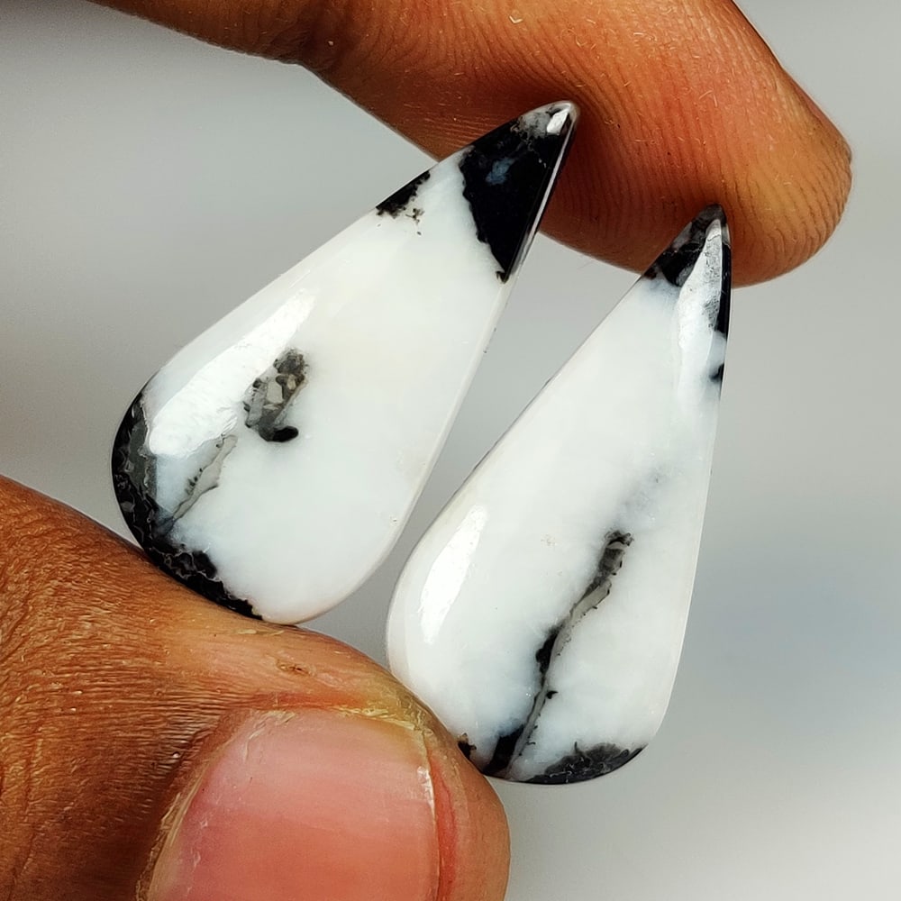 23.12 Ct Natural Dendrite Agate Pear Cab Pair (1 of 2)