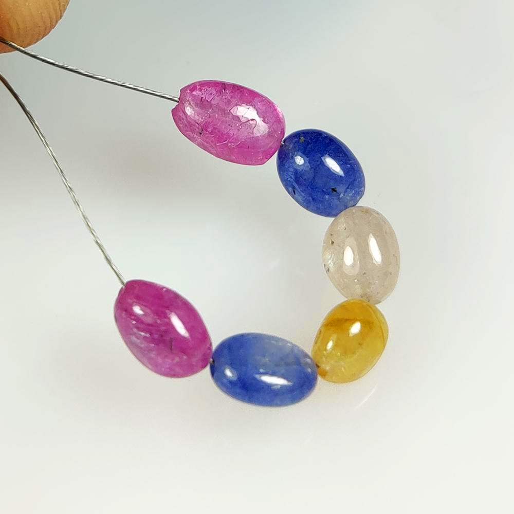 8.54 Ct Natural Multicolor Sapphire Dumble Beads: Weight - 8.54 Ct / Dimensions - 5.60 x 5.00 - 7.50 x 4.80 mm / 6 Pc's / Shape - Oval Drilled / Transparency - Transaprent / Origin - Srilanka / Comments - Glass Filled