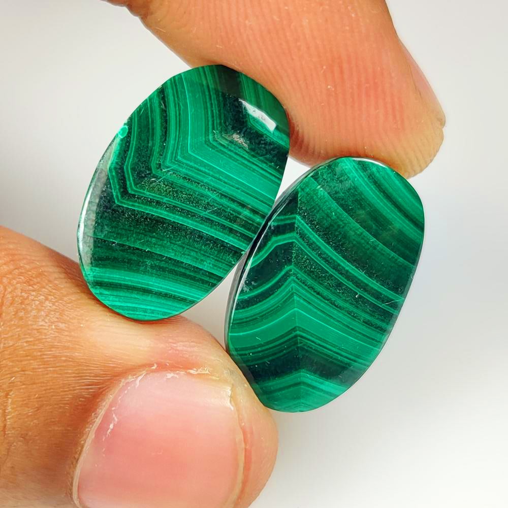 34.80 Ct Natural Green Malachite Oval Cab Pair (1 of 2)