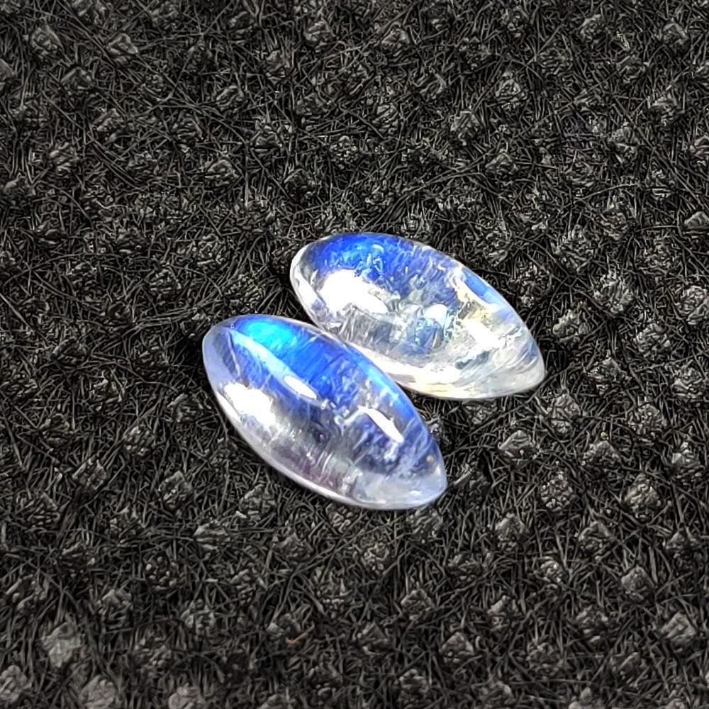 1.35 Ct Natural Blue Tint Moonstone Marquise Pair: Weight - 1.35 Ct / Dimensions - 8.00 x 4.00 x 3.00 mm / 2 Pc's / Shape - Marquise Cab / Clarity -Transparent / Origin - India / Treatment - None