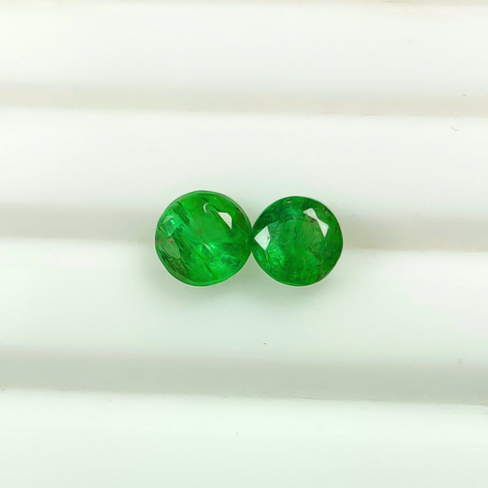 1.10 Ct Natural Zambian Green Emerald Round Pair (1 of 3)