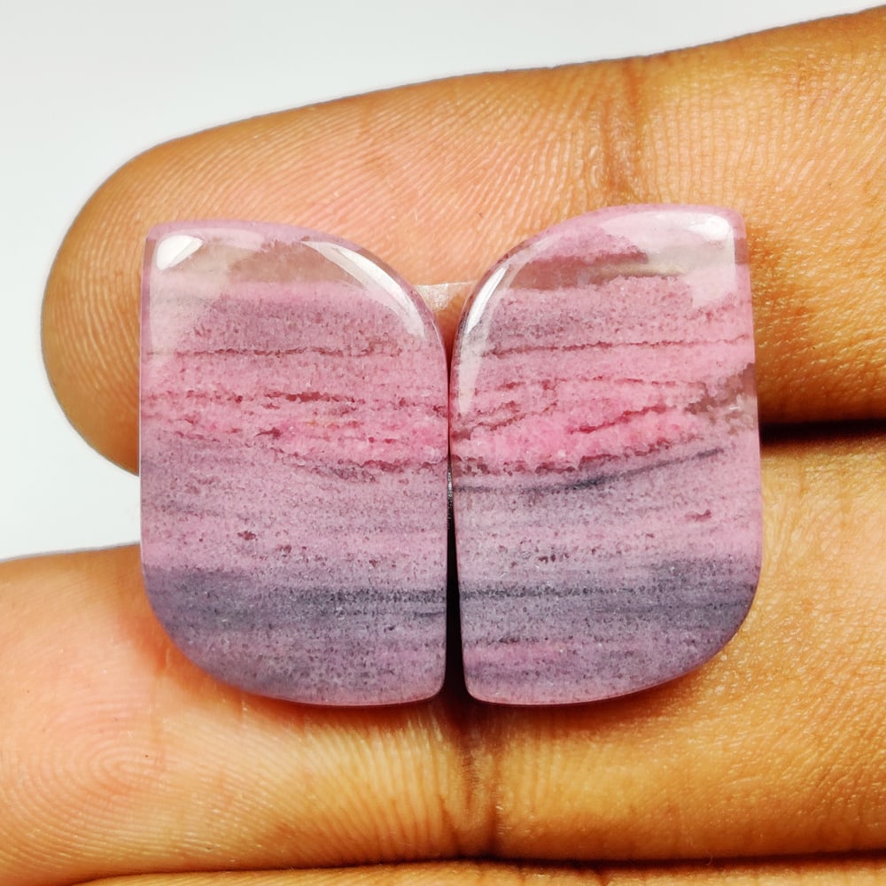 27.69 Ct Natural Pink Pearl Jasper Quartz Fancy Cab Pair (1 of 2)