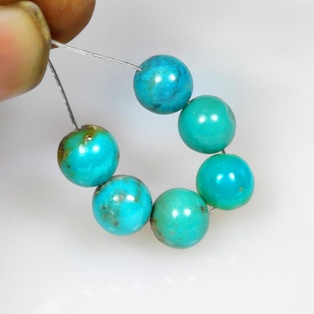 15.51 Ct Natural Blue Turquoise Round Ball Beads: Weight - 15.51 Ct / Dimensions - 7.30 - 7.60 mm / 6 Pc's / Good Color / Ball Beads - Ready for Jewellery Setting / Origin - Arizona / Treatment - None