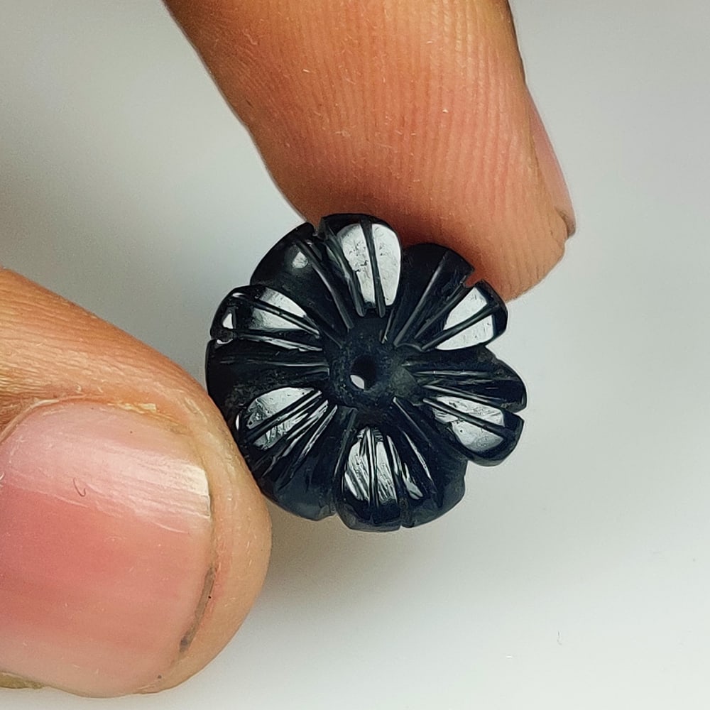 8.44 Ct Natural Black Onyx Flower Carving: Weight - 8.44 Ct / Size - 14.90 x 14.90 x 5.00 mm / Shape - Flower Carving / Clarity - Opaque / Origin - Brazil / Treatment - None