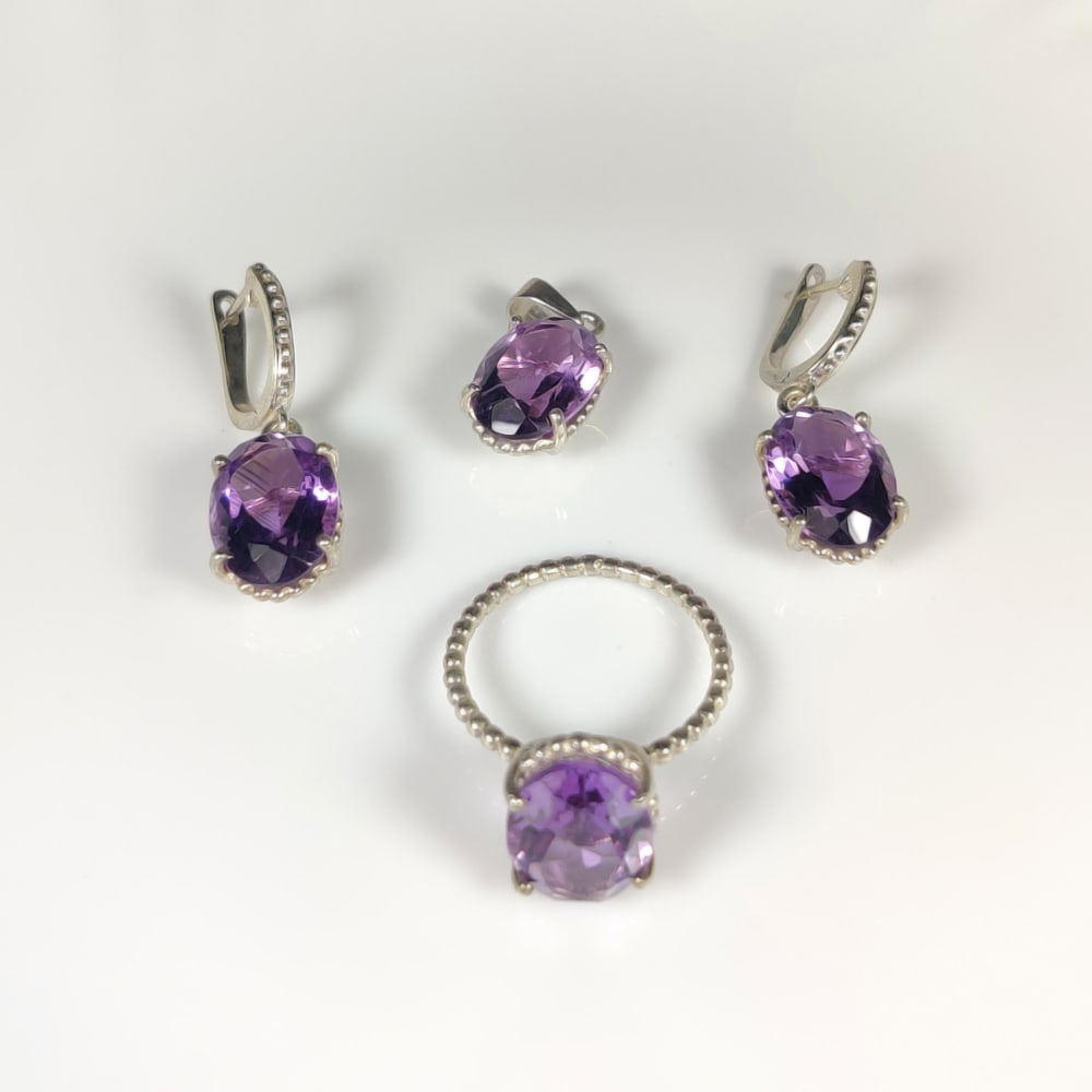 11.96 g 925 Silver Jewellery Set With Natural Amethyst ,CZ (1 of 2)
