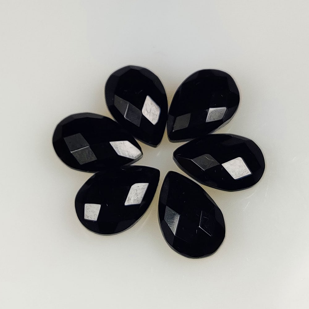 17.94 Ct Natural Black Onyx Pear Cut Set: Weight - 17.94 Ct / Size - 11.9x8.0 - 12.0x8.3 mm / 6 Pc's / Shape - Pear Cut / Clarity - Opaque / Origin - Brazil / Treatment - None