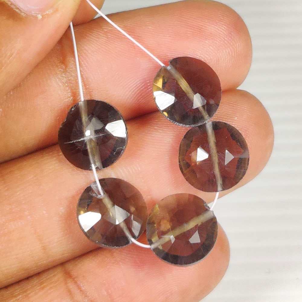 15.39 Ct Natural Choco Smoky Quartz Round Cut Beads: Weight - 15.39 Ct / Dimensions - 10.00 - 10.20 mm / 5 Pc's / Top Class Quality / Round Cut Beads / Origin - Norway / Treatment - None