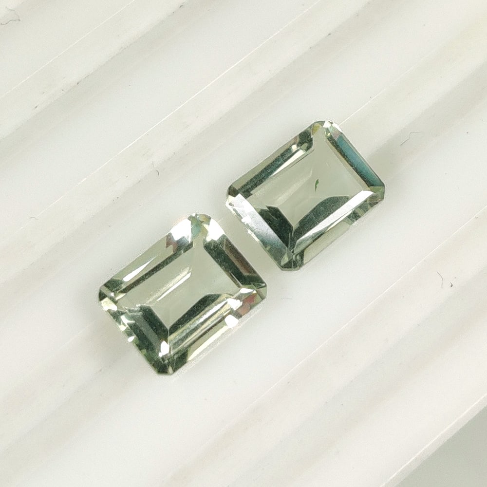 4.02 Ct Natural Green Amethyst Octagon Cut Pair: Weight - 4.02 Ct / Size - 9.00 x 7.00 x 4.10 mm / 2 Pc's / Shape - Octagon Cut / Color - Green / Clarity - VVS / Origin - Brazil / Treatment - Heated
